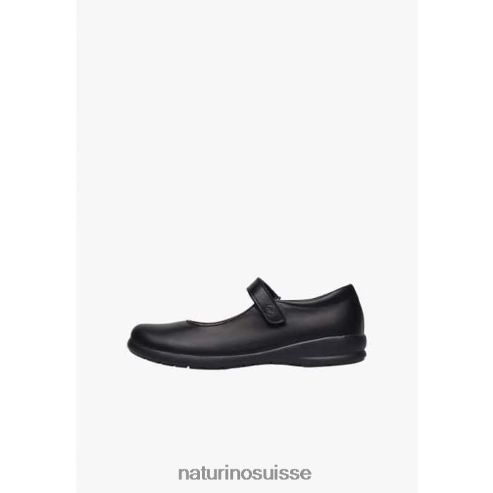 enfants catane T88FLL532 Naturino ballerines à brides en cuir de veau noir