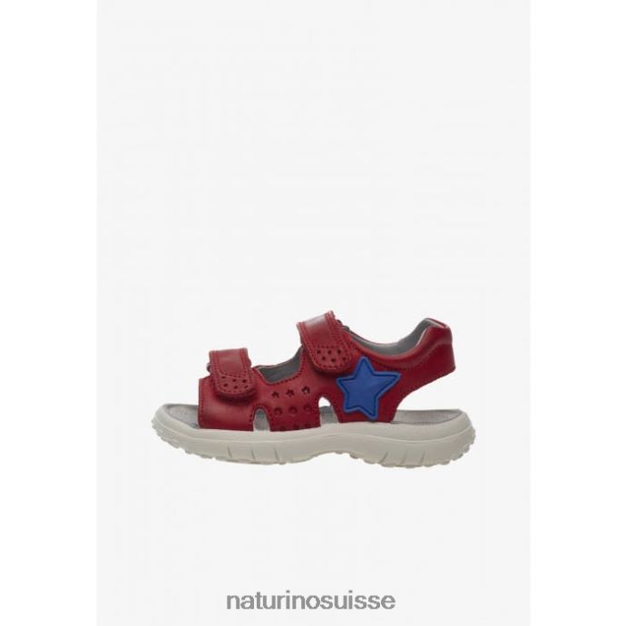 enfants Dock T88FLL543 Naturino sandales en cuir avec velcro rouge